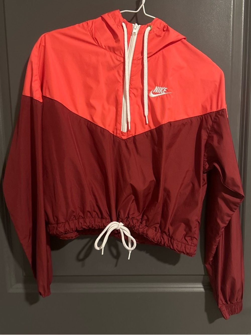 Nike Two-Tone Coral and Burgundy Cropped Pullover Jacket